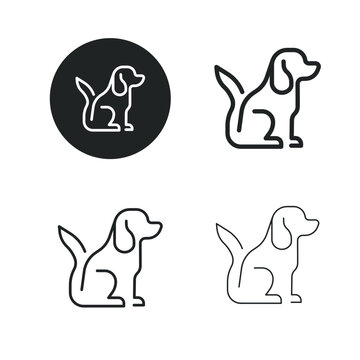Dog icon. Simple solid round, bold, medium and thin line icon.