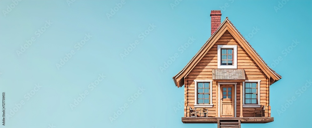 Wall mural toy house on a wooden background