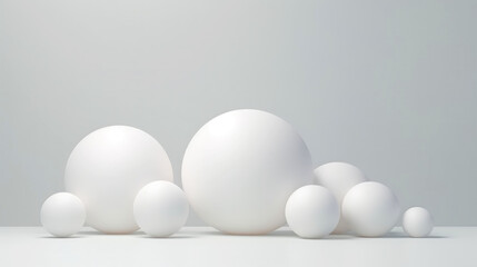 3D white spheres of different sizes and transparency. Pastel colour palette. Abstract background....
