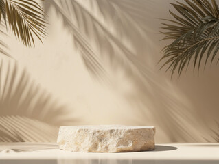 Stone podium for product presentation, 3d mockup, Geometric minimal pedestal for cosmetic product.