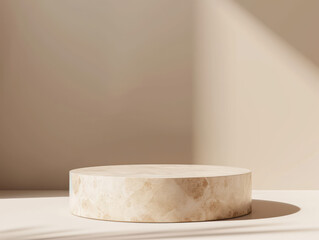 Stone podium for product presentation, 3d mockup, Geometric minimal pedestal for cosmetic product.