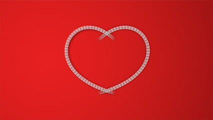 white line heart shape valentines day festival. on the red background.