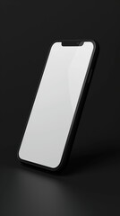 CELL PHONE WITH REALISTIC WHITE BLANK SCREEN, 3D RENDERING, FLOATING, BLACK BACKGROUND, FLONT VIEW 