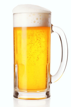 A glass of beer with bubbles in mug isolated overwhite background. Generative Ai