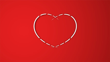 white line heart shape valentines day festival. on the red background.