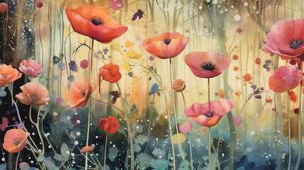 Poppy family and various flower backgrounds