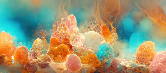 Abstract peach and turquoise marble background