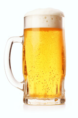 A glass of beer with bubbles in mug isolated overwhite background. Generative Ai