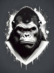  face of imposing and angry gorilla