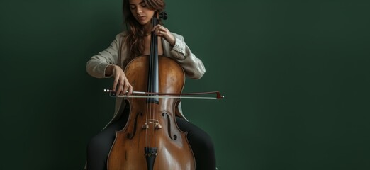 Elegant cellist in deep musical immersion - obrazy, fototapety, plakaty