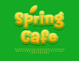 Naklejka premium Vector eco template Spring Cafe. Trendy Funny Font. Playful Alphabet Letters and Numbers set.
