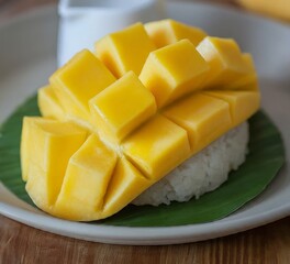 Mango Sticky Rice Thai Desserts. Generative AI