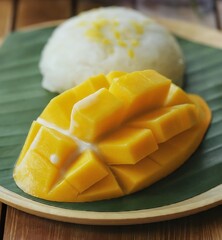 Mango Sticky Rice Thai Desserts. Generative AI