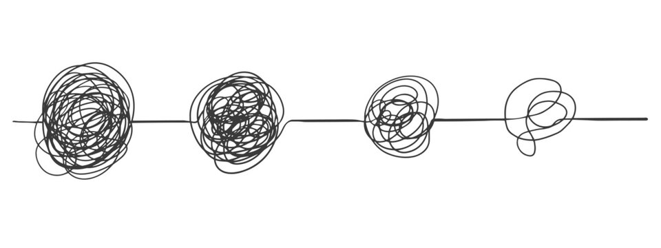 Line mind process complicated and easy ways, difficult and simple process doodle style isolated on whie background. 