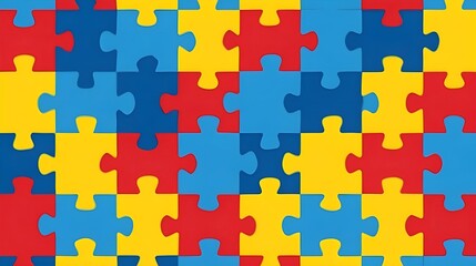  Colorful puzzles vector background. Symbol of autism. Medical flat illustration. Health care, World Autism Awareness Day - obrazy, fototapety, plakaty