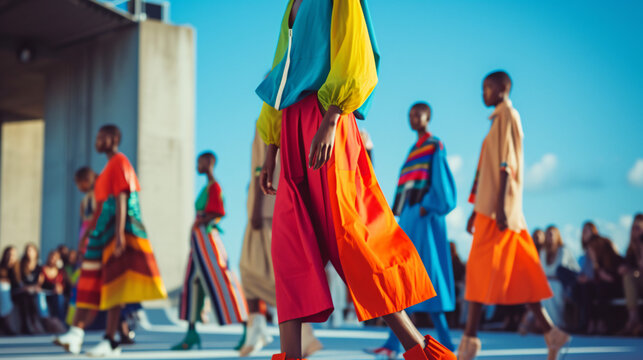 fashion show with topmodels walking on molo
