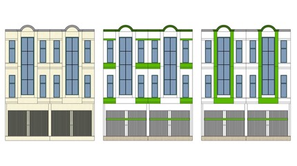 2D Illustration of Painted Multi-Story Buildings