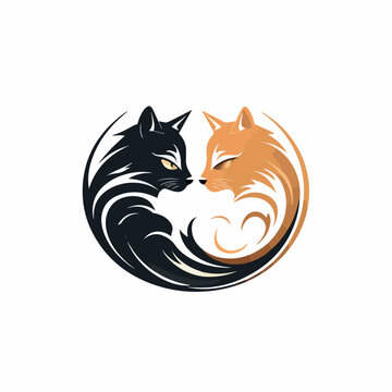 Two yin yang cats in cartoon, doodle style. Image for t shirt. Isolated 2d vector illustration in logo, icon, sketch style, Eps 10. AI Generative
