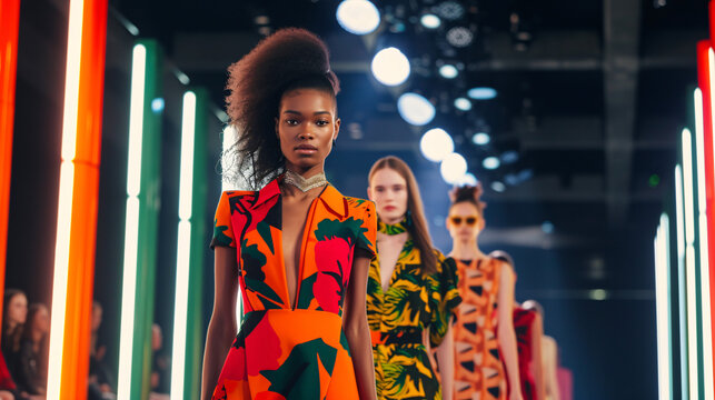 fashion show with topmodels walking on molo