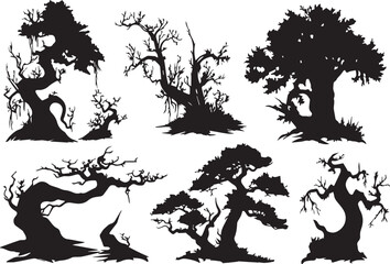Set Trees. Hand drawn vector illustration