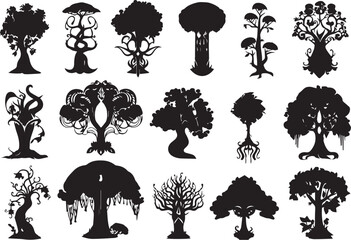 Set Trees. Hand drawn vector illustration
