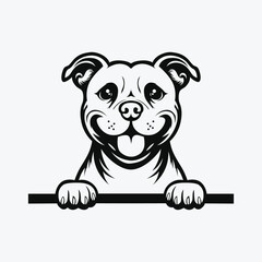 Black And White Staffordshire Bull Terrier peeking face illustration vector
 