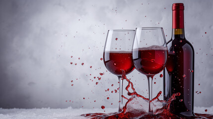 a bottle of wine with a glass on a monochrome background