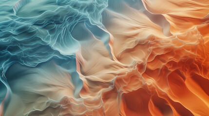Vibrant clash of ocean waves and desert sands, symbolizing the meeting of two worlds in an abstract art form