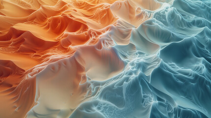 Vibrant clash of ocean waves and desert sands, symbolizing the meeting of two worlds in an abstract art form