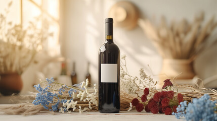 a bottle of red wine mockup on a monochrome background