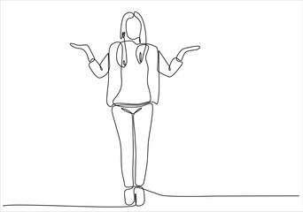 continuous line business woman raising hand