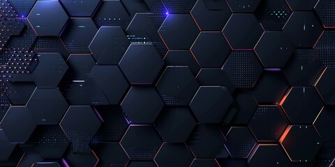 Abstract dark background with glowing neon squares.