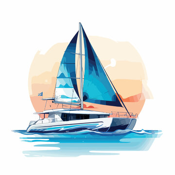 recommend clip art: Catamaran in cartoon, doodle style. Image for t shirt. Isolated 2d vector illustration in logo, icon, sketch style, Eps 10. AI Generative