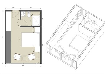 3D Axonometric Illustration of Apartment Floor Plan-Building Interior