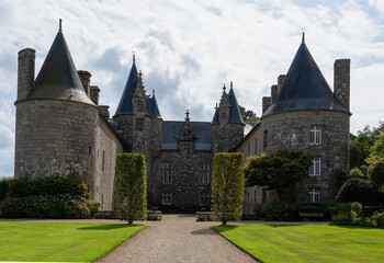 Fototapeta na wymiar Chateau de Kergrist, France. Medieval estate house with normandy turreted towers.