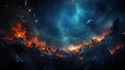 Foto auf Leinwand A dark interstellar space serves as the perfect backdrop for a starry night sky. Abstract wallpaper or background . Space galaxy colorful nebula background, universe magic starry sky, HD wallpaper, © Kamran