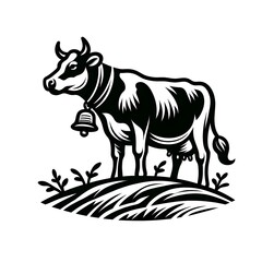Fototapeta premium stylized line art drawn illustration a cow Standing in a field