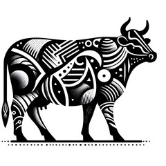 Fototapeta premium stylized line art drawn illustration a cow Standing in a field