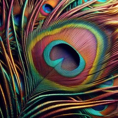 Exotic multicolored peacock feather, abstract macro background