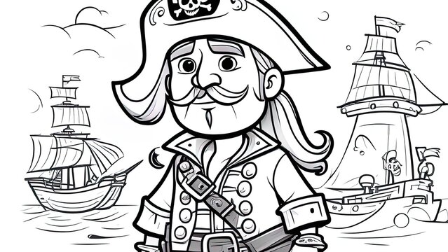 Coloring page of cartoon pirate. Coloring book design for kids and children.