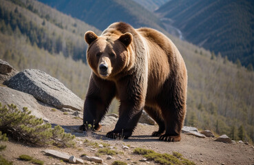 Niedźwiedź brunatny z bliska w górach. - obrazy, fototapety, plakaty