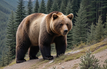 Fototapeta premium Niedźwiedź brunatny z bliska w górach.