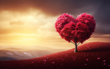 Detailed Red Love Tree with Burst of Colors