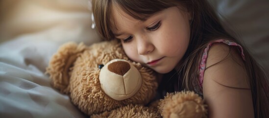 Adorable Little Girl Finds Comfort Hugging Her Beloved Stuffed Animal Toy