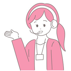オペレーターの女性が手のひらを上に向けて案内をしているイラスト