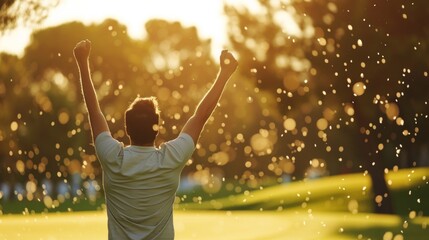 Fototapeta na wymiar golfer celebrating victory Generative AI