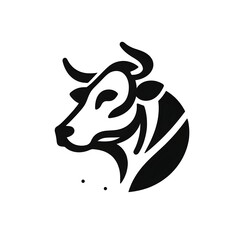 line art drawn illustration a cow head logo style