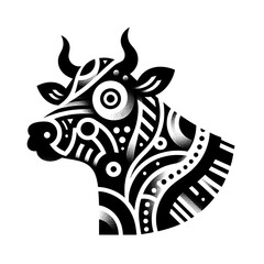 line art drawn illustration a cow head logo style