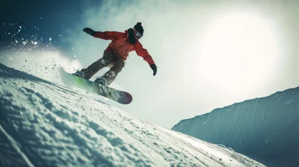 Badezimmer Foto Rückwand snowboarder in action - sports and recreation Generative AI © AlexandraRooss