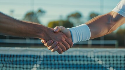 Tennis player shaking hands at net Generative AI - Powered by Adobe